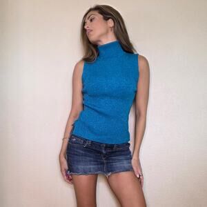 Vintage teal sparkle sleeveless turtleneck
